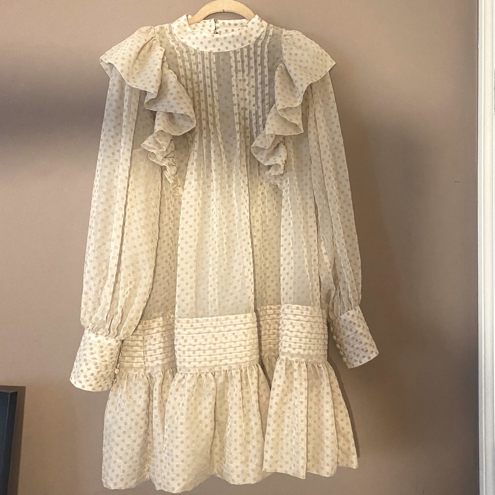 Cream Polka Dot Flock Dress